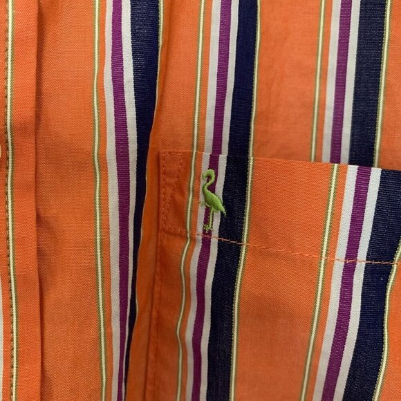 Tailorbyrd Men’s Medium Flip Cuff Long Sleeve Shirt Orange Stripe Button - Picture 4 of 9
